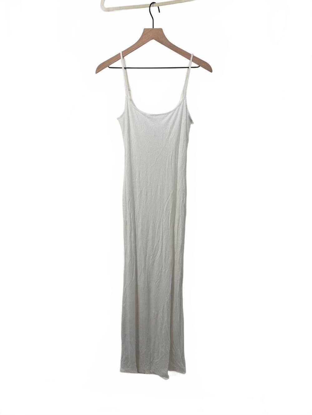 SKIMS White Ribbed Maxi Slip Dress with Adjustable Straps XL